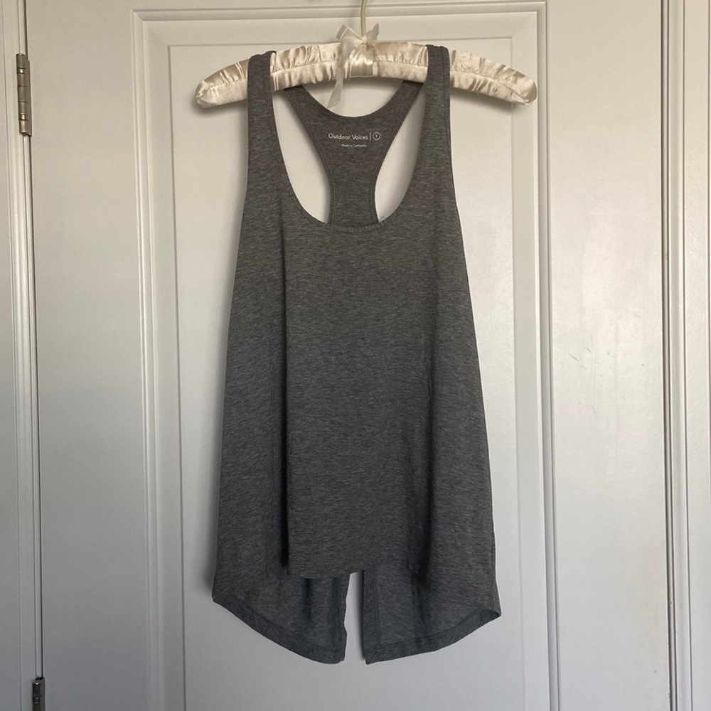 EUC Outdoor Voices racerback open split tie back tank top size S